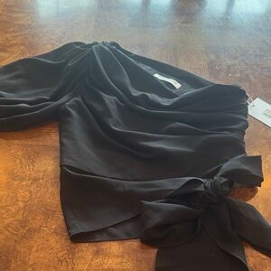 Amanda Uprichard Bexley Black One-Shoulder Wrap Top with Side Tie